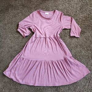 MELLODAY Pink Tiered Sundress with 3/4 Sleeves